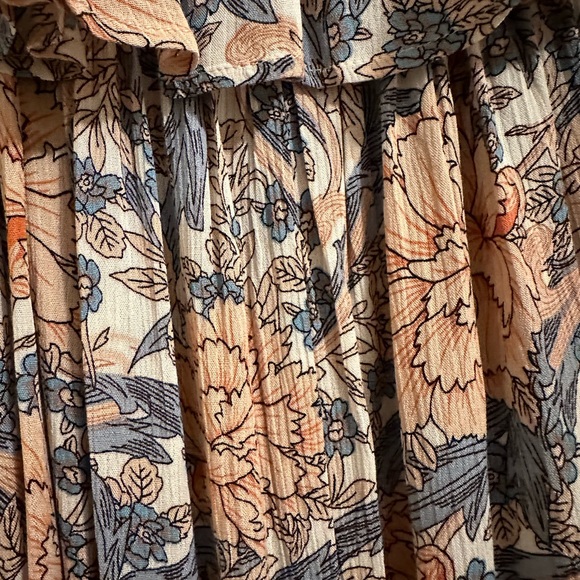 KORI America Peach Pink Off White Blue Floral Print Strapless Maxi Dress - Picture 3 of 4